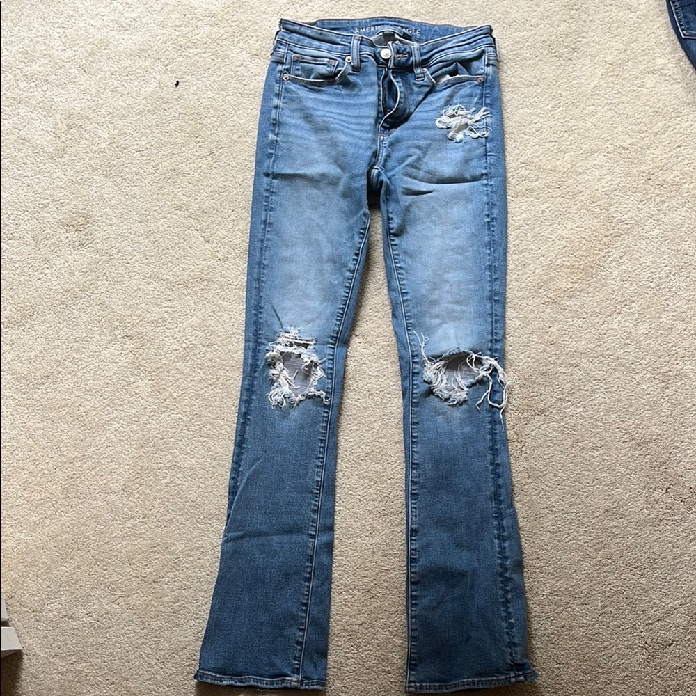 American Eagle Outfitters Blue Boot Cut Jeans Distressed